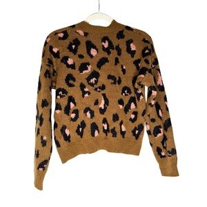 🖤 Leopard Print Crewneck Sweater – Brown with Pink + Black Accents